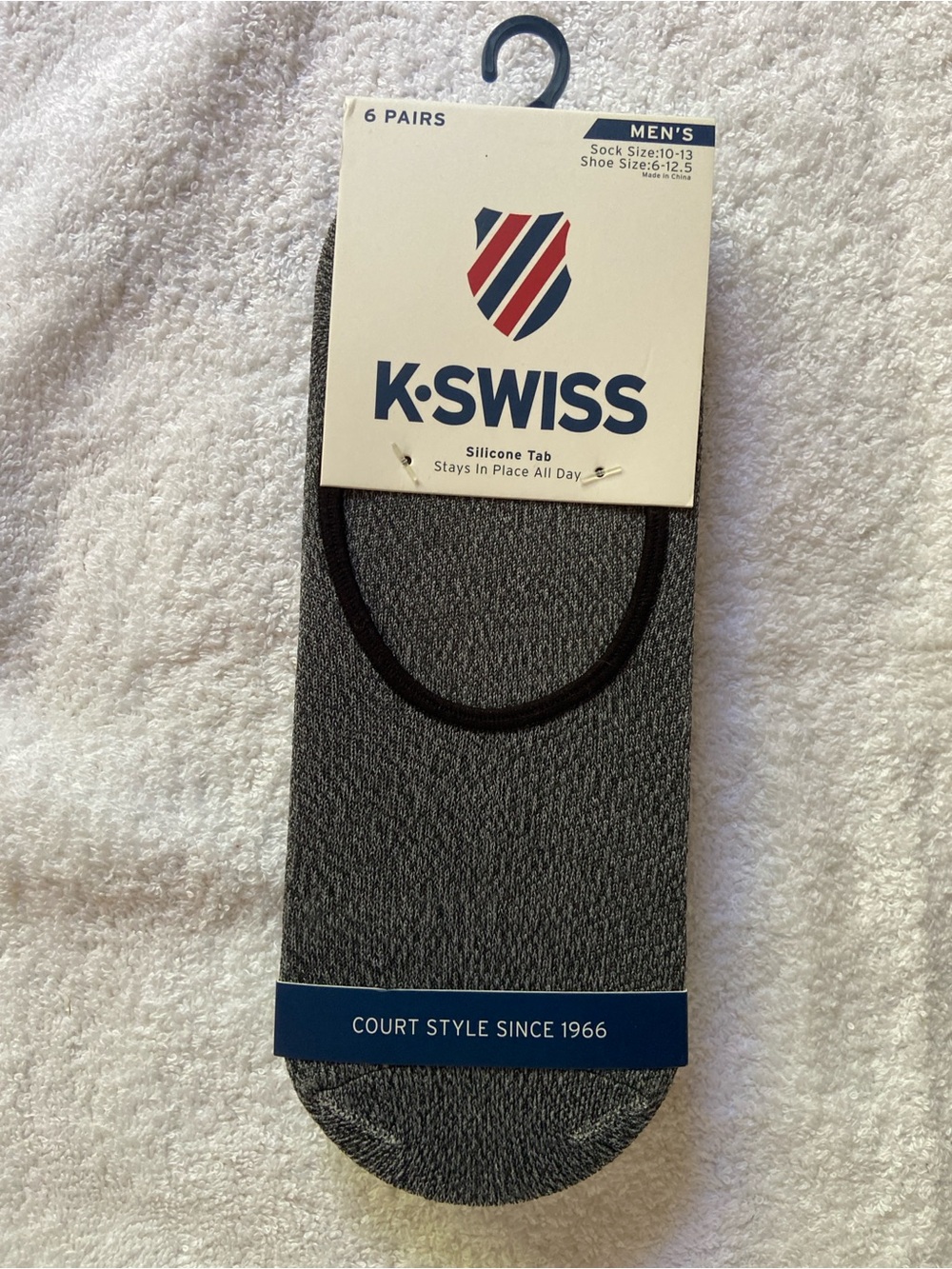 K-Swiss Men's No-Show Athletic Socks - Charcoal Gray with Black Trim
